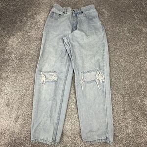 Eddie Bauer Jeans Womens 10 Petite Relaxed Straight Distressed Light Blue Denim
